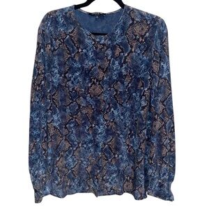 Lafayette 148 Blouse Womens XL Long Sleeve Silk Top Button Shirt Snakeskin Print